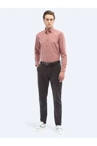 Kip Pembe Fitilli Regular Fit Dokuma Kadife Casual %100 Pamuk Gömlek