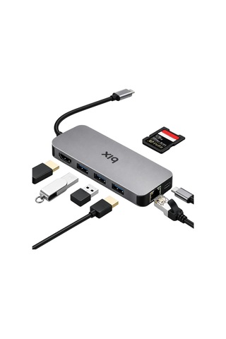 Bx10hb 8'i1 Arada Type-c Hub 4k 30hz Hdmı Bağlantı, 100w Pd Güç Dağıtımı C Tipi Şarj Bağlantı Noktası, 1gbps Ethernet, 3 Usb 3.0, Macbook Pro/air, Windows, Chrome/android Uyumlu Çoklayıcı Adaptör