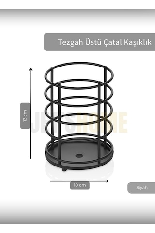 Jet's Home Yuvarlak Çatal Kaşıklık Paslanmaz Tezgah Üstü Servis Standı Düzenleyici Çelik Siyah Siyah