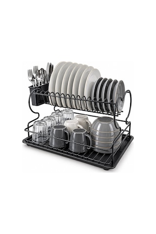 Siyah - Metal Lux Çift Katlı Tabaklık - Bulaşıklık Bx40 Diğer