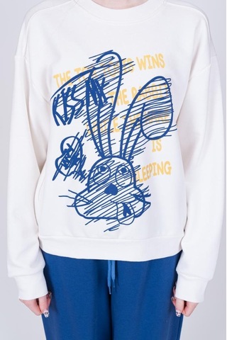 Kız Çocuk Neon Tavşan Baskılı Tasarım Teenage Sweatshirt-13402-ekru Ekru