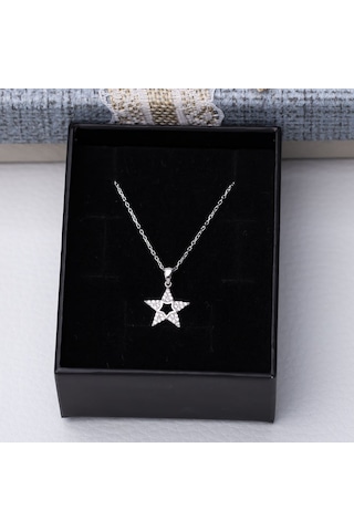 Yıldız Model Zirkon Taşlı 925 Ayar Gümüş Kadın Kolye Gümüş - Rodyum