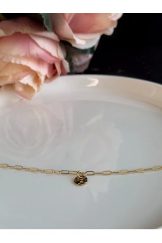 Oval Dövme Figürlü İnce Paperclip Ataş Model Zincir Çelik Halhal Metoo Serisi Gold