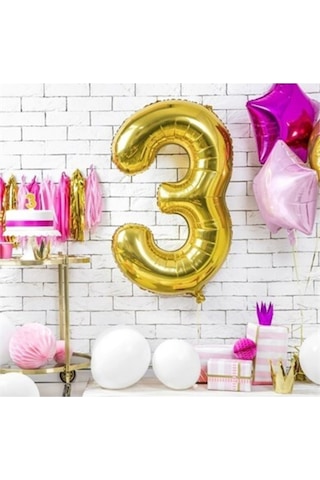 40" Inç 100 Cm 3 Üç Rakamı Folyo Balon Gold