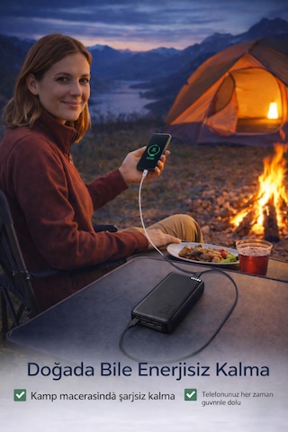 20.000 Mah Powerbank Hızlı Şarj Led Göstergeli Çift Usb Type-c Girişli Taşınabilir Şarj Cihazı Siyah