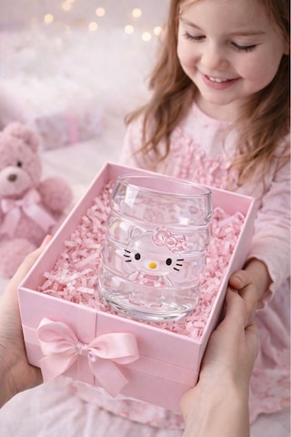 Sevimli Hello Kitty Kristal Figürlü Cam Bardak,300 Ml,kız Çocuk Özel Tasarım Cam Bardak Şeffaf