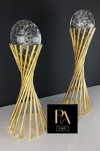 Gold K 2'li Ofis Metal Aksesuar Biblo Ev Salon Dekorasyon Obje