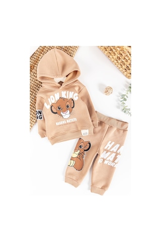 Aslan Figürlü Kapüşonlu İçi Pamuklu Erkek Bebek Takım 001