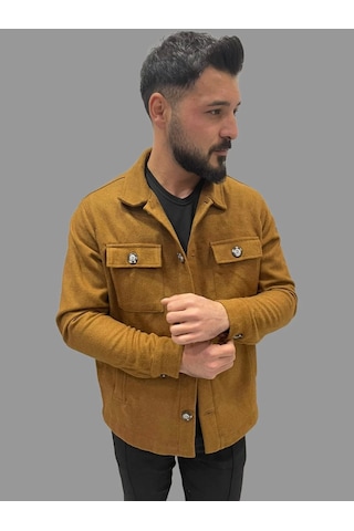 Erkek Cep Detaylı Kışlık Taba Kaşe Gömlek Taba