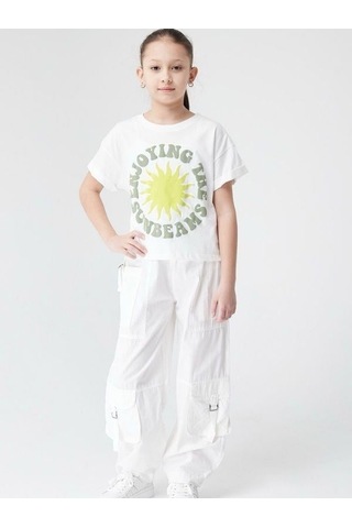 Kız Çocuk Pamuklu Güneş Kabartma Baskılı Bluz-13864-ekru Ysl Ekru - Yeşil