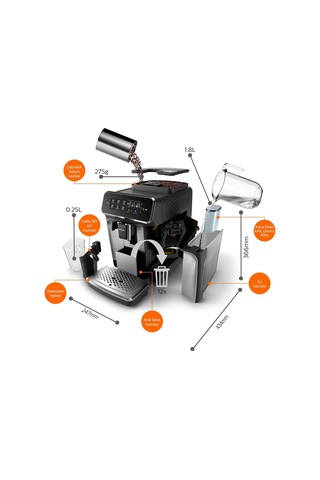 Ep3246/70 Espresso Makinesi, 1.8 L Kapasite, 5 Aromatik Kahve Çeşidi, Lattego Süt Sistemi, Siyah Çok Renkli