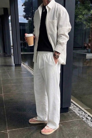 Tarz Cool Erkek Regular Fit Düz Paça Bağcıklı 2 İplik Pamuklu Pantolon Eşofman Alt Beyaz