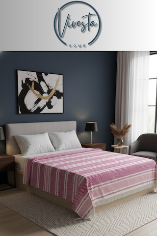 %100 Pamuk Saçaklı Tek Kişilik Yatak Örtüsü 160x220 Şık Ve Modern Tasarım Pembe