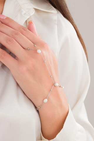 Gümüş İnci Ve Küçük Toplu Pearl Şahmeran El Zinciri Bileklik Gümüş