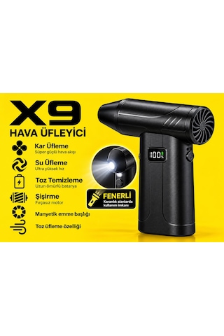X9 Hava Üfleyici 130.000rpm Şarjlı Fenerli 5 Kademeli Turbo Fan 52m/s Güçlü Hava Üfleyiyici Taşınabili Cep Boyutunda Mangal Toz Şişme Çadır Şişe Yatak Deniz Yatağı Topu Şişirme 1