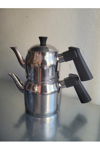 Fms Daisy Midi Boy Paslanmaz Çelik Çaydanlık Seti 1lt,0.5lt Bakalit Siyah Kulp - 4070syh Inox