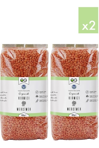 2 Li Organik Kırmızı Mercimek 900 Gr