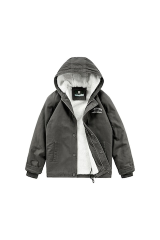 Ikkb Kışlık Erkek Gündelik Kalınlaşmış Sıcak Kapüşonlu Ceket Kaban Koyu Gri