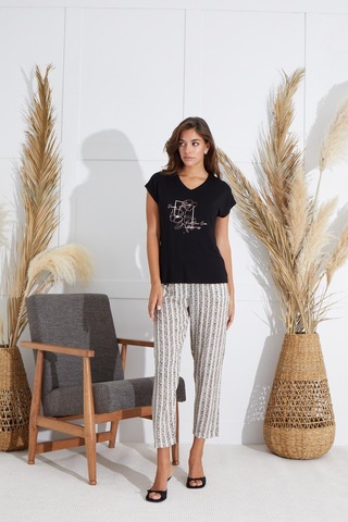 Sevim Kadın Kısa Kol Siyah Pijama Takım C4t8n6o51 001