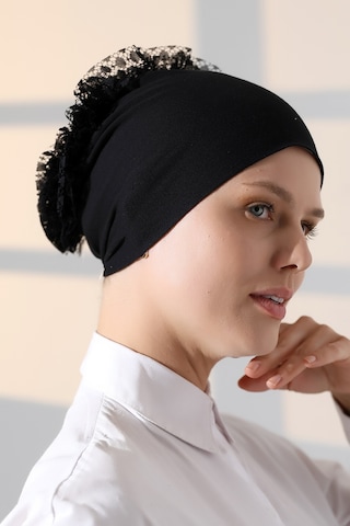Kadın Fırfırlı Güpürlü Tesettür Topuz Bone - Siyah Siyah