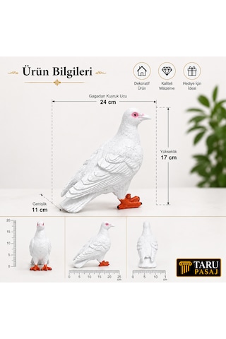 Canlı Boy Güvercin Biblo Polyester Dekoratif Heykel Hediyelik Ev Ofis Bahçe Dekoru 24 Cm Beyaz