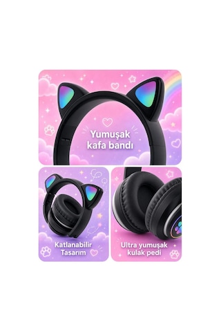 Bluetooth Kulaklık Kulak Üstü Kedi Tasarımlı Kablosuz Kulaklık Hd90