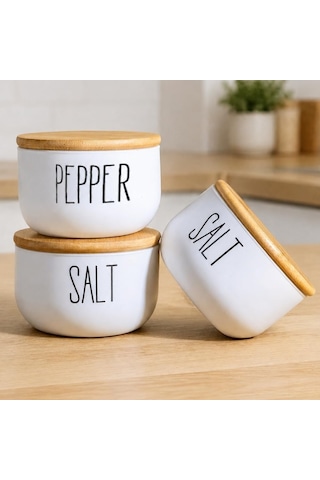 Bambu Vakumlu Hava Geçirmez Kapaklı 3'lü Beyaz Cam Baharatlık Seti 370 Ml, Spice Salt Pepper Yazılı Silindir Kavanoz, Tuzluk Ve Kuru Gıda Saklama Kabı, Tezgah Üstü Mutfak Düzenleyici 3 Parça Set Diğer