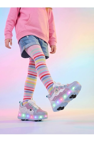 Undergrand Işıklı Patenli 4 Tekerlekli Spor & Paten Dönüşümlü Çocuk Ayakkabısı Bebe Mavi-lila