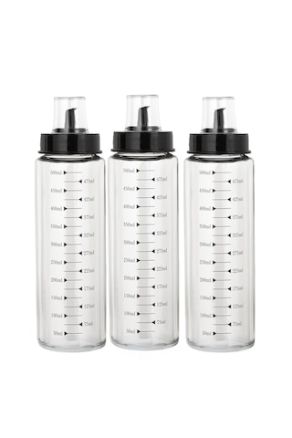 Porsima 401354 3lü Kapaklı Ölçekli Cam Yağlık Sirkelik Yağdanlık