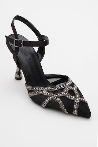 Luvishoes Luvi Shoes Volby Siyah Saten Taşlı Kadın Abiye Ayakkabı Siyah