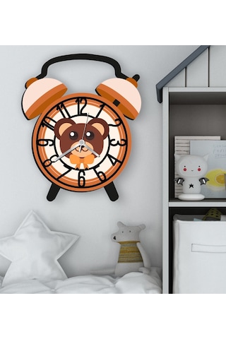Bk Gift Kişiye Özel Hayvan Figürlü Retro Çalar Saat Tasarımlı Kabartma Figürlü Ahşap Çocuk Duvar Saati-16, Ev Dekoru, Çocuk Odası Aksesuar Bitmeyencom Çok Renkli