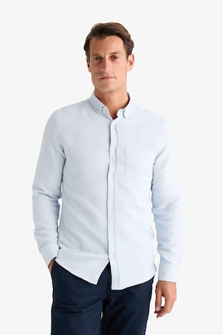 DeFacto Slim Fit Dar Kesim Düğmeli Dokulu Düz Pamuk Karışımlı Uzun Kollu Gömlek T2066AZ24AUBE723