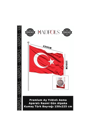 Premium Ay Yıldızlı Asma Aparatı Resmi Gün Alpaka Kumaş Türk Bayrağı 150x225 Cm Diğer