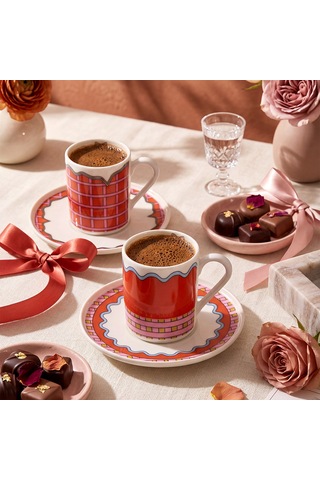 Aryıldız Lura 4 Parça 2 Kişilik Kahve Fincan Takımı Turuncu 90 Ml Çok Renkli