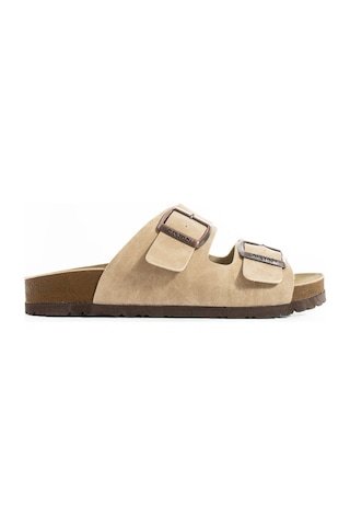 Polomia Comfort Mikanos Aryan Unisex Ortapedik Eva Taban Comfort Çift Bantlı Tokalı Günlük Rahat Sandalet Terlik Bej