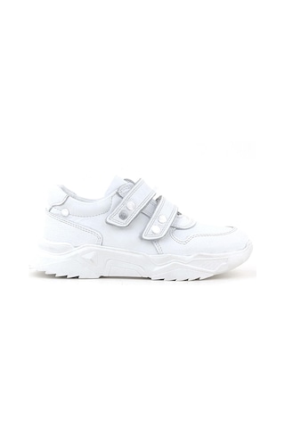 Rakerplus Hakiki Deri Beyaz Metal Detaylı Kız Çocuk Sneakers Ayakkabı Beyaz