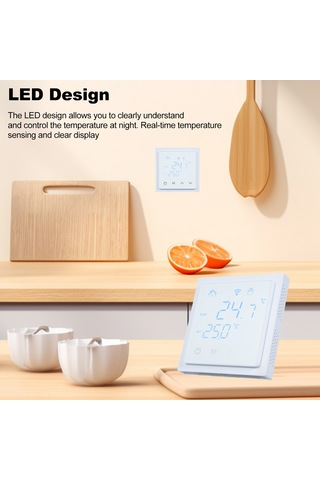 Monyee Wifi Akıllı Panel Isıtıcı Kontrol Cihazı 16a - Led Dokunmatik Ekranlı, Ev Isı Regülatörü, 85-250v, Beyaz Mh-1828aw