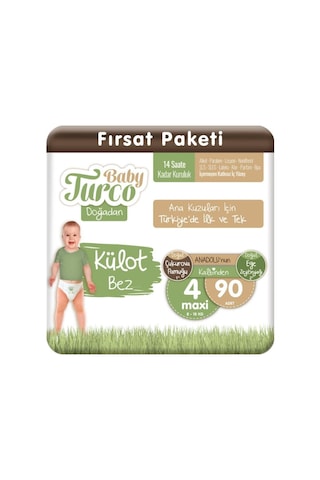Baby Turco Doğadan Külot Bez 4 Numara Maxi Fırsat Paketi 90 Adet