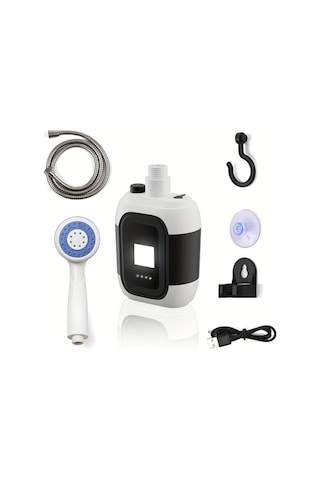 Elmpaly 2000mah Kapasiteli Taşınabilir Kamp Duş Seti 7 Parça Aksesuarlı Filtreli Pompa Bej