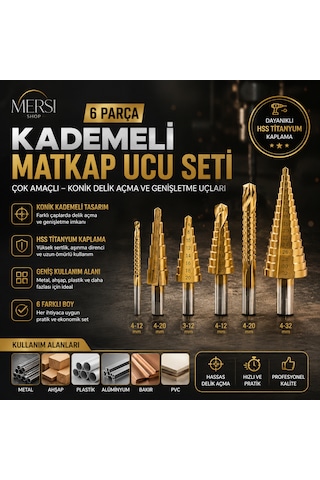6 Parça Kademeli Matkap Ucu Seti Çok Amaçlı Konik Delik Açma Ve Genişletme Uçları