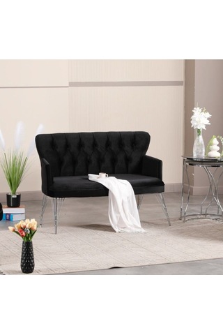 İkili Siyah Kumaş Gümüş Metal Ayak Çay Seti Koltuk Takımı Ofis Koltuk Takımı Siyah