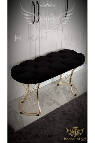 By Hakan Aşkın Luxury Pota Bench 40x100cm Puf&bench Yatak Önü - Antre - Salon - Oturma Odası Siyah Gold
