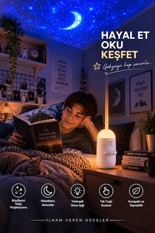 Çocuk Odası İçin Yıldızlı Gökyüzü Projeksiyon Gece Lambası Sarı