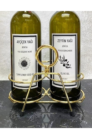 Altın Standlı Yuvarlak Figürlü 750ml Yeşil Amber Şişe Altın Akıtı