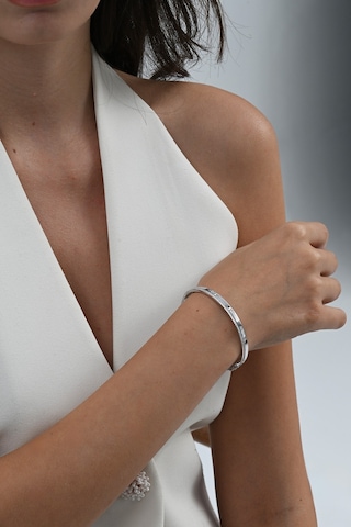 925 Ayar Gümüş Rodyumlu Zirkon Taşlı Çivi Desenli Kelepçe Bilezik Barcode Rose Gold - Gümüş