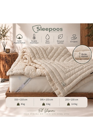 Sleepoos El Yapımı %100 Organik Pamuk Yorgan 155 x 215
