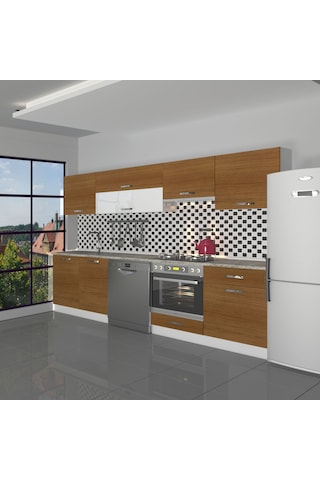 Decoraktiv Elite 280y Ank Mdf Hazır Mutfak Dolabı - Tezgah Dahil - Naturel Ceviz