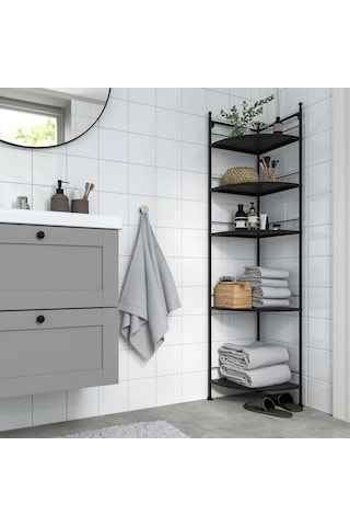 Banyo Raf Ünitesi, Siyah 35x156 Cm Köşe Rafı Açık Raf Siyah