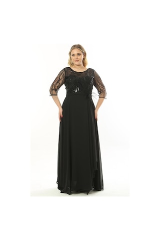 Ladies First Büyük Beden 3855 Siyah Uzun Abiye Elbise 001