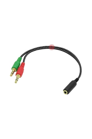 Lunatic 2466 Örgülü 4 Pin 3.5mm Stereo Dişi Y Kablo Kulaklık Mikrofon Çevirici Ayırıcı Dönüştürücü Çokla